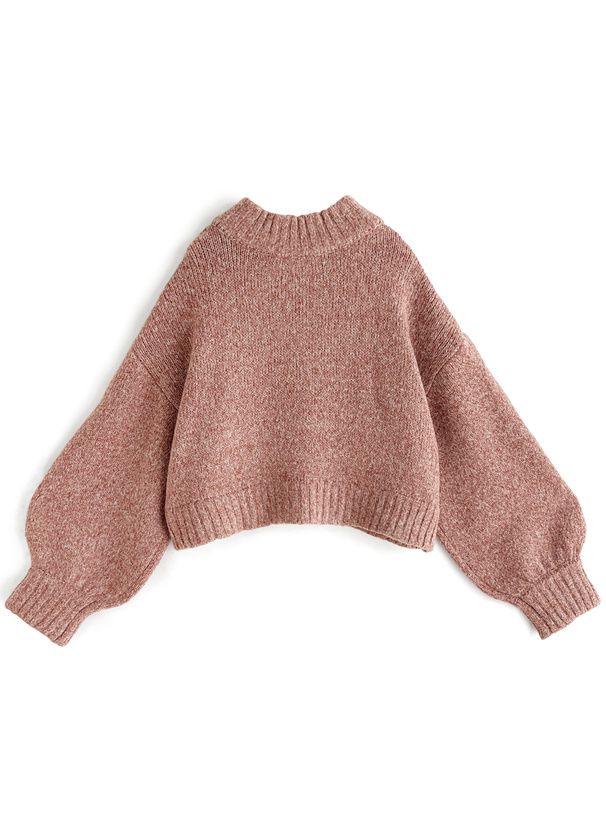 日本 GRL - 羊毛混紡短版落肩毛衣-暖橘 (F)