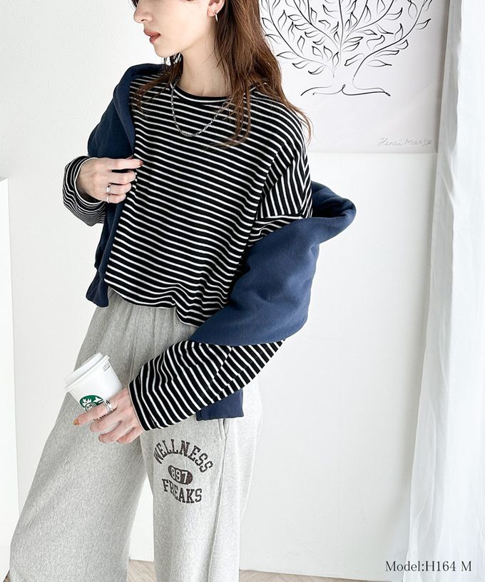 日本 Classical Elf - 萬能定番細條紋側開叉長袖上衣-咖啡棕