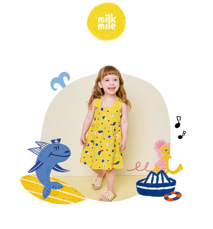 韓國 milk mile - 彩色點點吊帶洋裝-黃