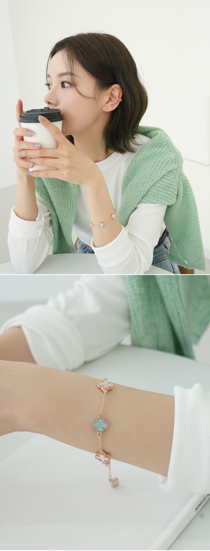 韓國 Soo&Soo - 雙面幸運草拋光手鏈-紫 (長度16cm)