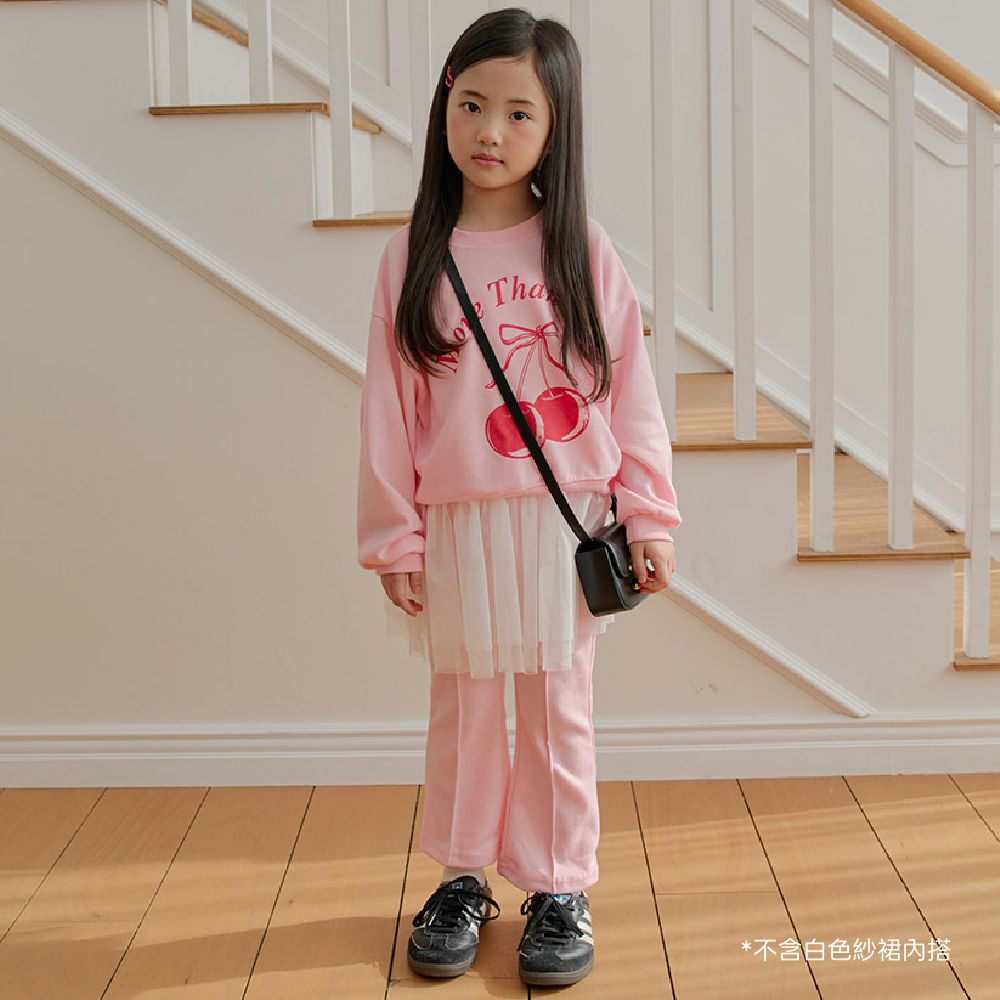 W.S.B. 長袖休閒喇叭褲套裝-櫻桃-粉