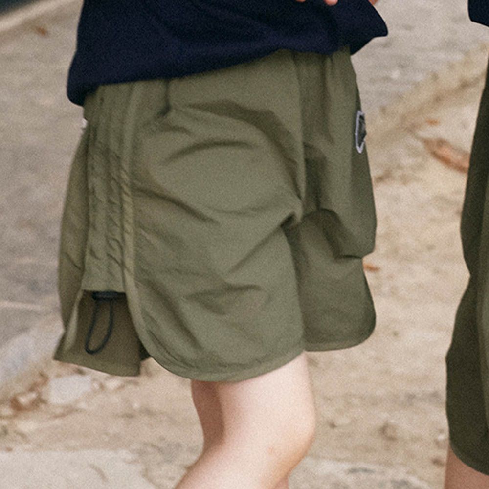 防潑水速乾輕薄側抓皺短褲-親子款-綠色