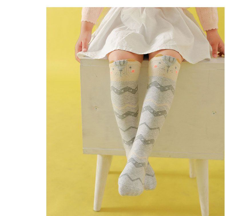 兒童長筒動物造型襪-薑黃圓點熊 (ONE SIZE (建議腳長16-21cm))