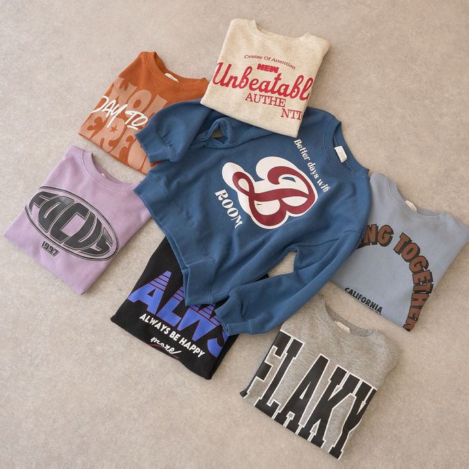 日本 b-ROOM - 100%棉 美式印花縮口大學長袖上衣-黑