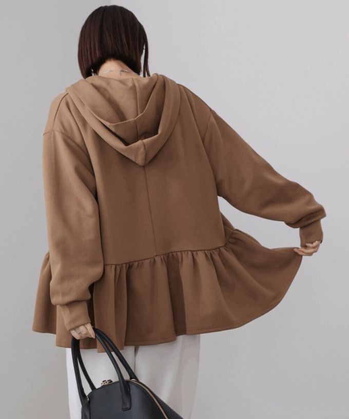 日本 Bab - 可愛荷葉下擺連帽運動風外套-黑