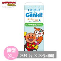 王子 Nepia - Genki!麵包超人褲型-日本原產台灣正規授權-褲型 (XL號[12~22kg])-38片x3包/箱