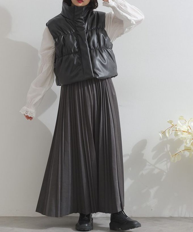 日本 ELENCARE DUE - 俐落低調麂皮百褶長裙-酒紅