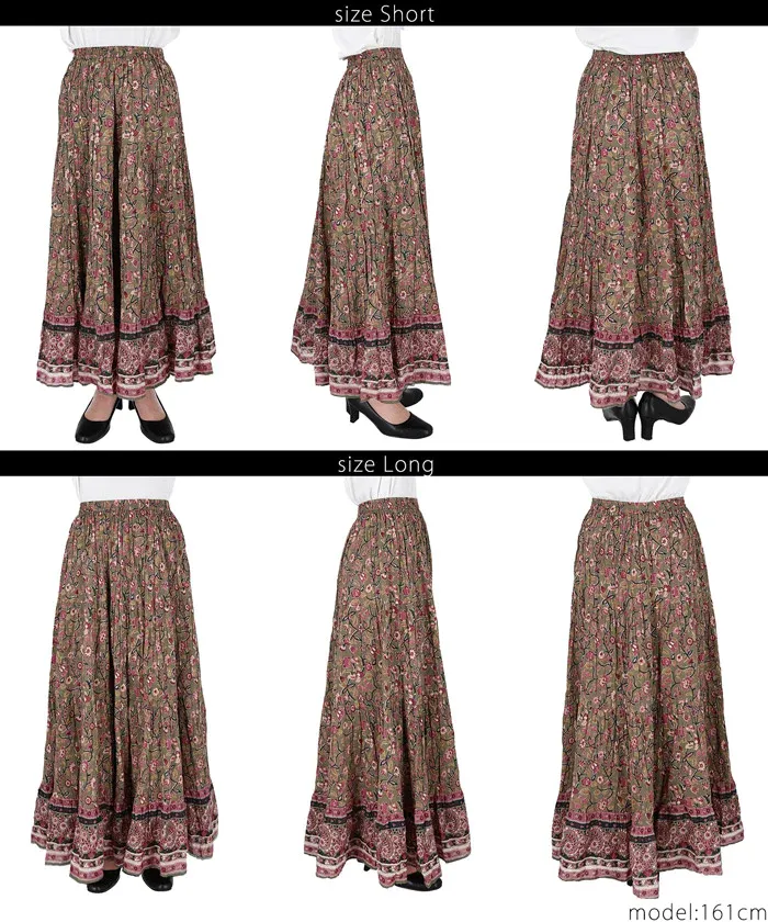 日本 COCA - 100%棉 春日優雅碎花長裙-大人-軍綠x粉紫