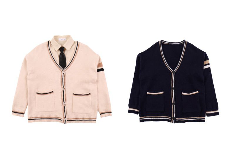 學院風排釦長袖毛衣外套-米色