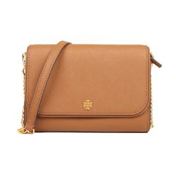 TORY BURCH - 十字紋防刮皮革掀蓋按釦斜背包 (駝)