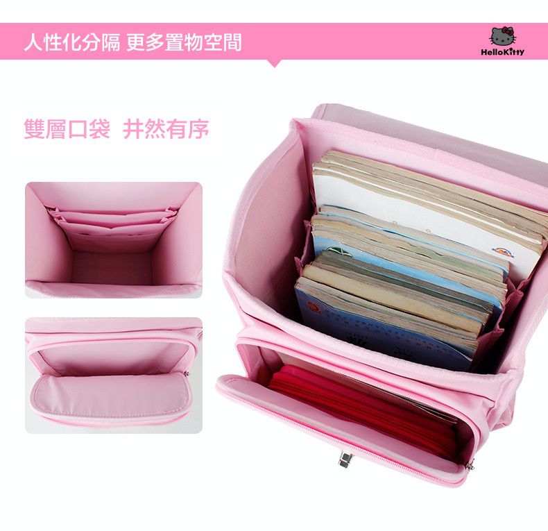 翻蓋式減壓書包-卡通人物Kitty-深藍色x粉色 (建議身高110-140cm)