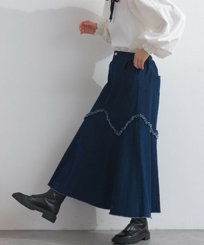 日本 Lupilien - 10oz修身V型魚尾丹寧長裙-黑