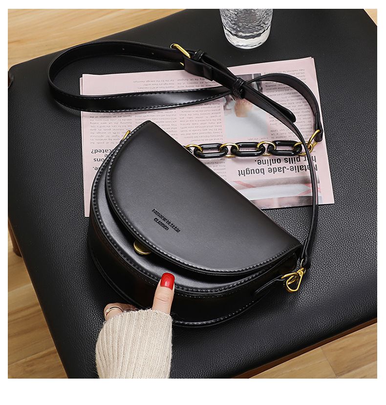 真皮高質感單肩/斜背馬鞍包-棕色 (20.5x14x7.5cm)