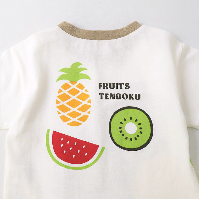 日本 ZOOLAND - 水果切片印花天竺棉短袖上衣-奇異果