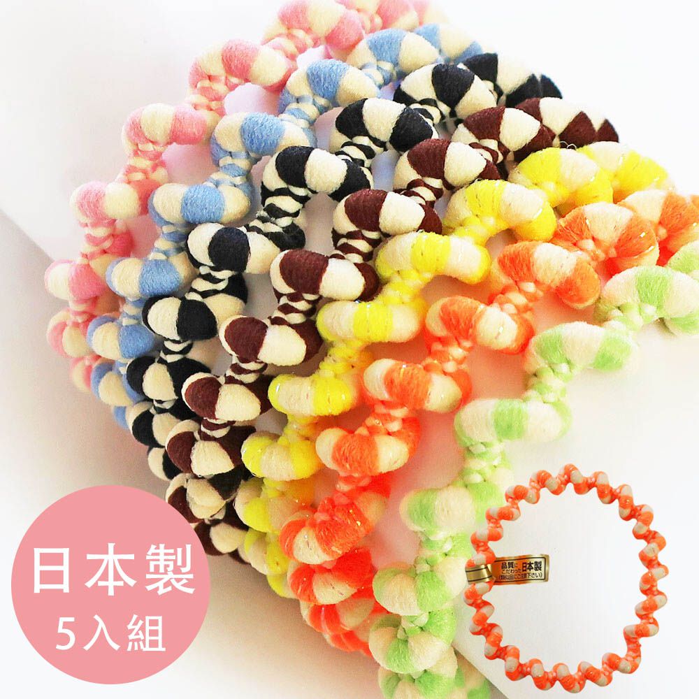 專利安心耐用彩色波浪髮圈(5入組)-單色-橘