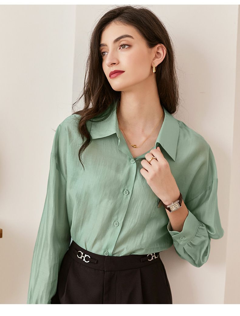 氣質透膚襯衫/罩衫-淺綠色 (M)