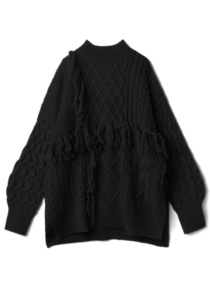 日本 GRL - 流蘇麻花針織毛衣-白