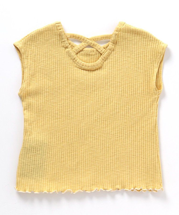 日本 BREEZE - 背交叉下擺捲邊羅紋短袖上衣-紅綠條紋