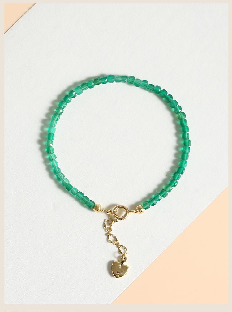 3mm復古綠瑪瑙極細水晶手鏈 (14cm)