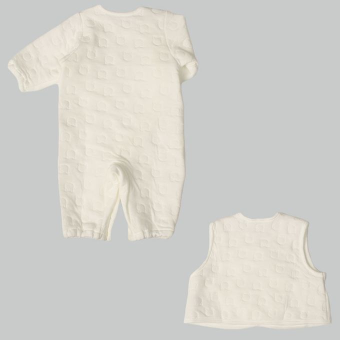 akachan honpo - 長袖連身衣 保暖鋪棉-附背心-米白色 (50~60cm)