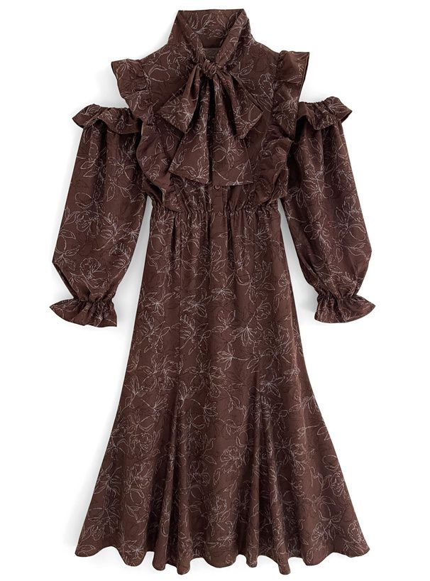 日本 GRL - 優美公主蝴蝶結糖果袖洋裝-深可可