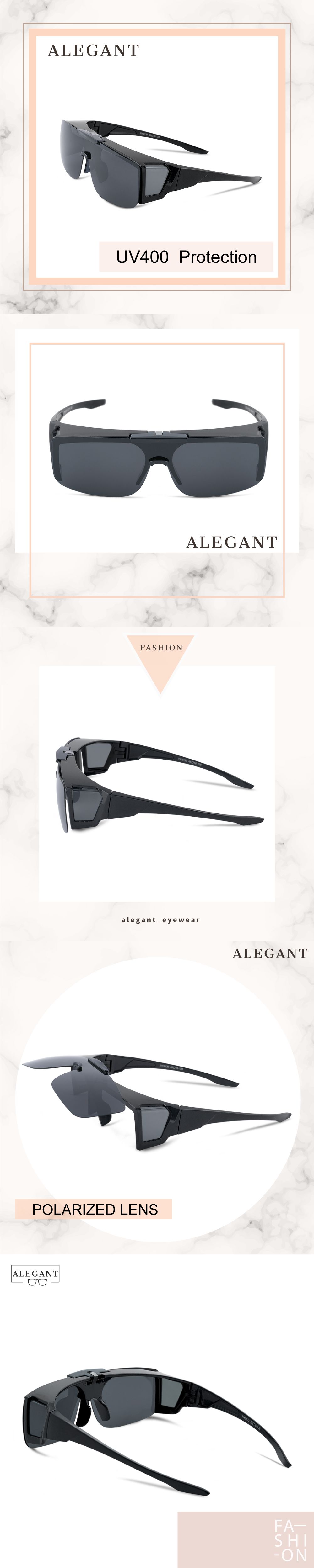 ALEGANT - 多功能可掀月影黑偏光墨鏡/MIT/掀蓋式/外掛式/上掀/全罩式/車用UV400太陽眼鏡/戶外休閒套鏡