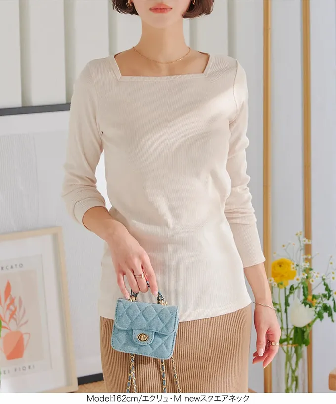 日本 Kobe Lettuce - 人氣商品 美型羅紋薄長袖上衣-(可選領)-米膚