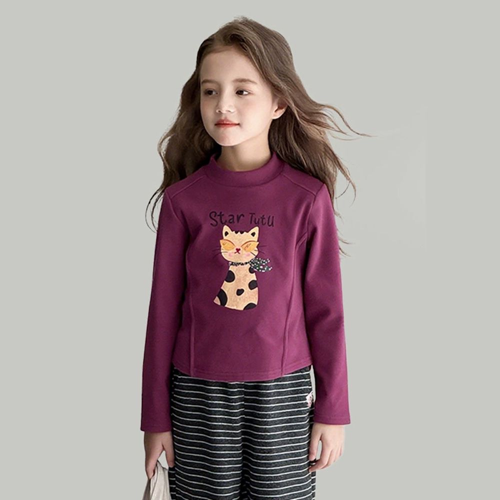 暖暖修身半高領長袖上衣-紫紅