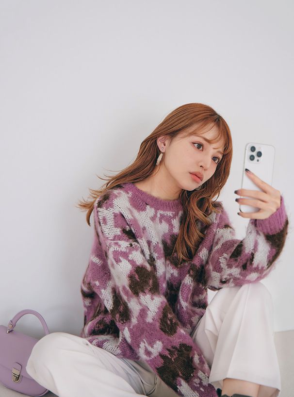 日本 GRL - 扎染風寬鬆柔軟針織毛衣-海軍藍