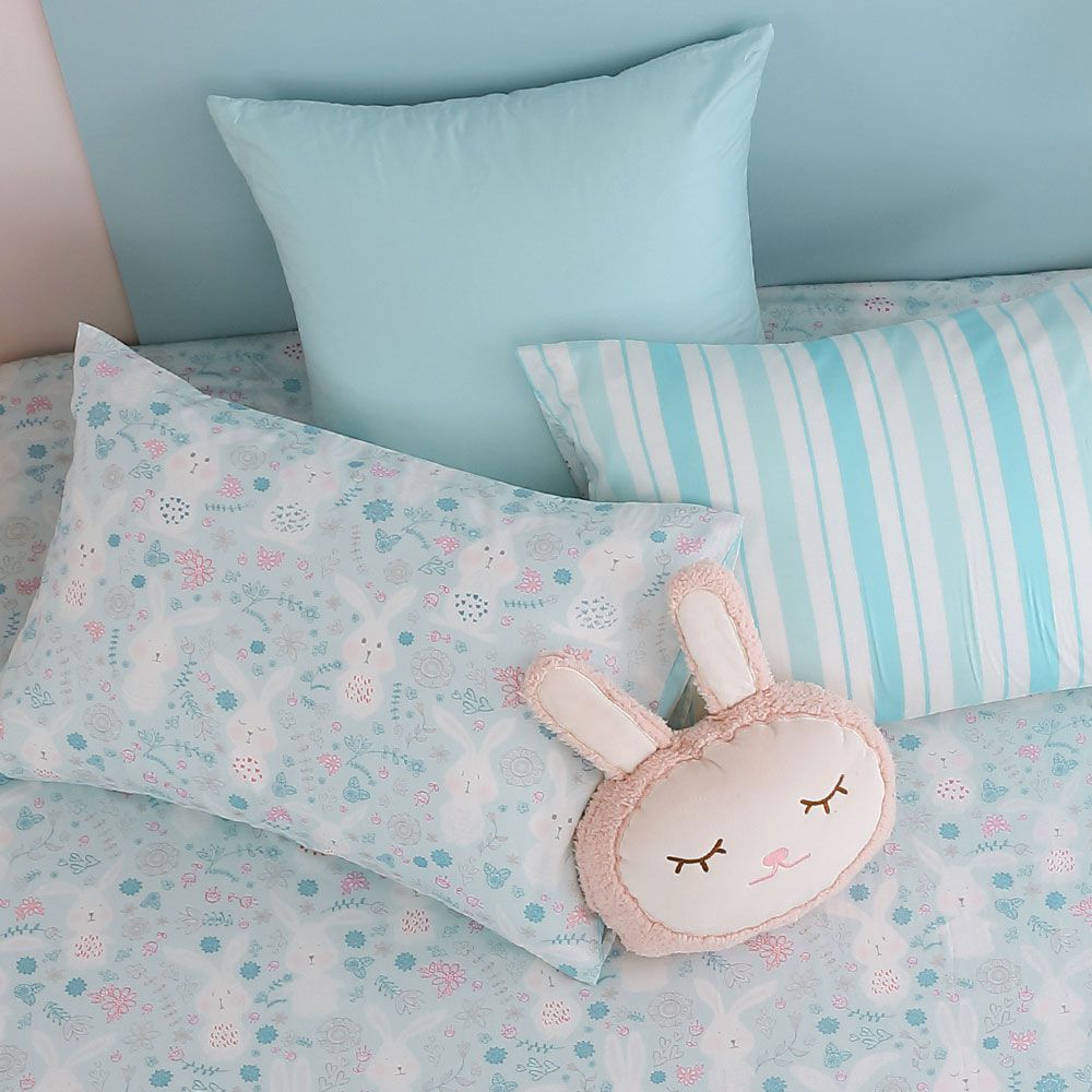 鴻宇 HongYew - 單人床包枕套組 美國棉授權品牌 300織-眠眠兔-藍