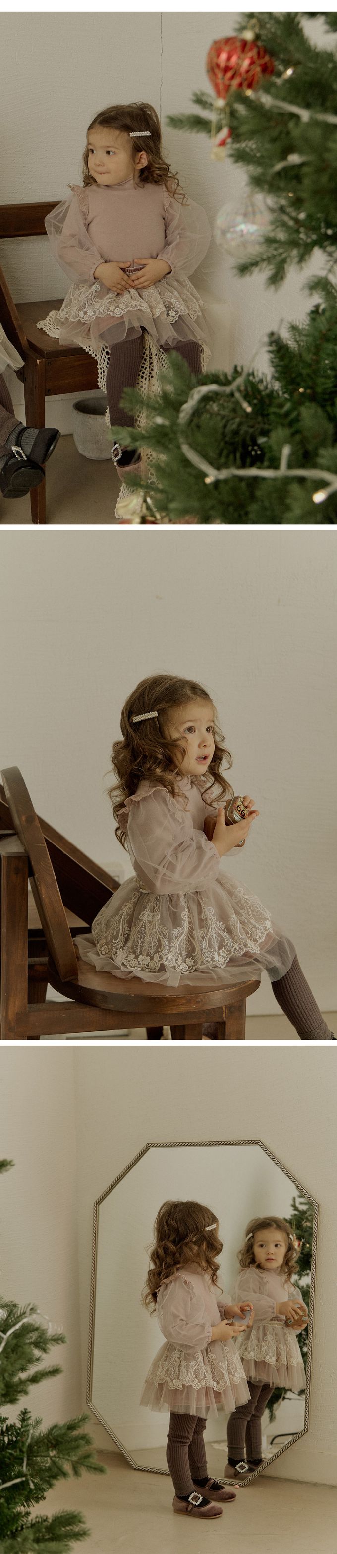 韓國 Puellaflo - 浪漫蓬蓬蕾絲裝飾袖上衣-藕粉