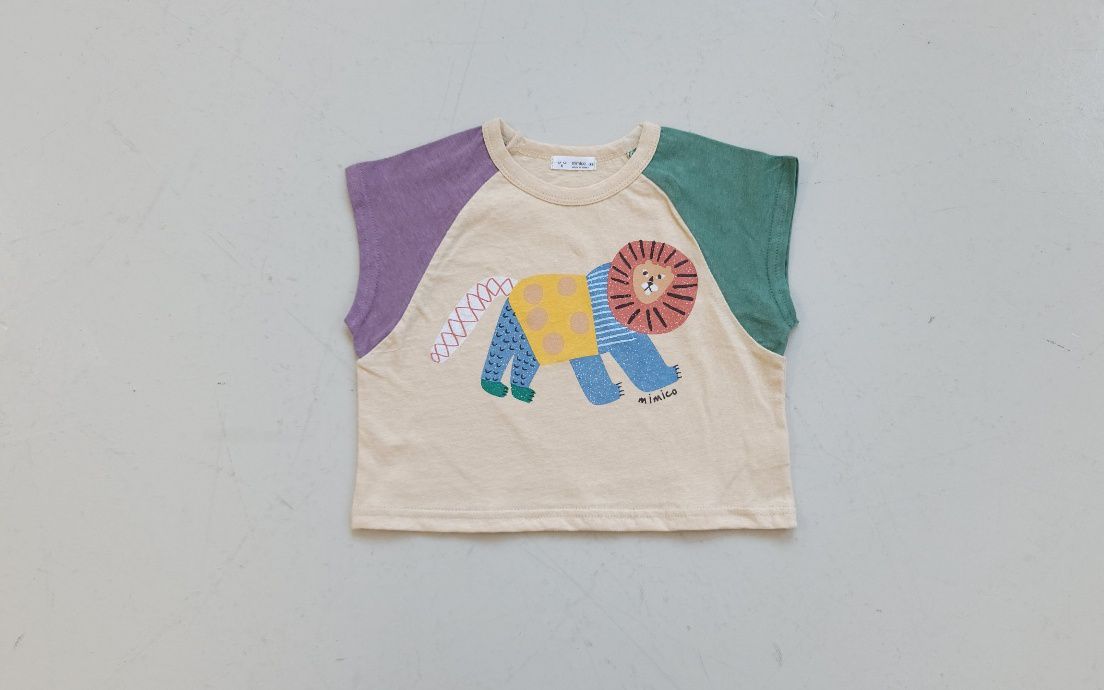 韓國 Mimico - 三色獅子圖樣上衣-紫X杏X綠