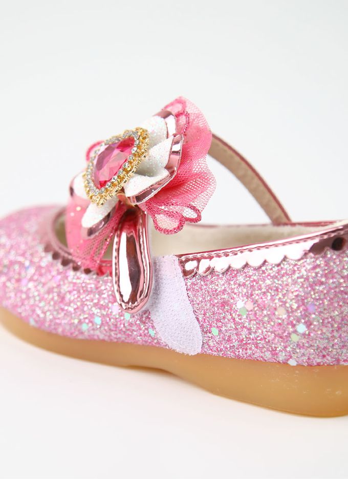 韓國 OZKIZ - (LED)少女愛心鑽石亮片皮鞋-桃粉