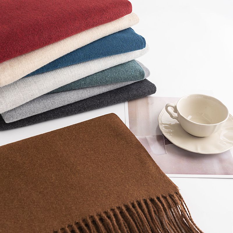 馬卡龍素色仿羊絨流蘇暖暖圍巾-奶咖啡色 (200x65cm)