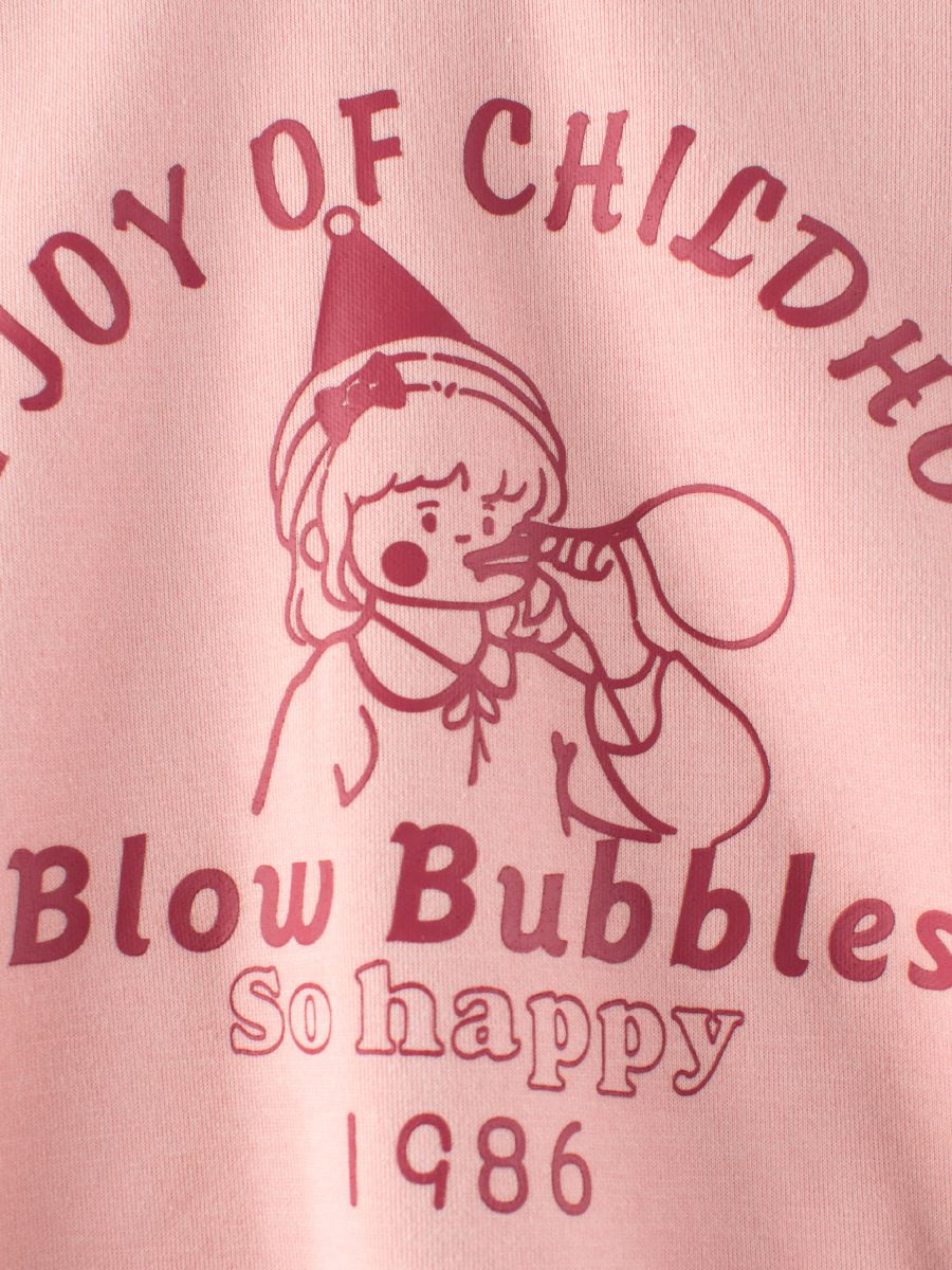 加絨圓領長袖上衣/大學T-泡泡女孩-粉色