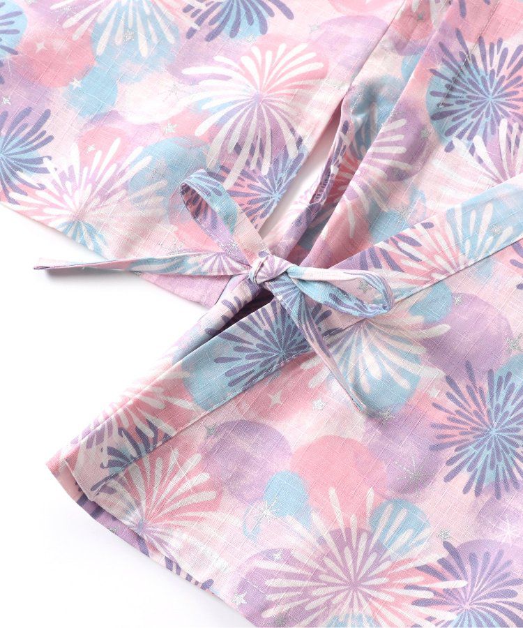 日本 apres les cours - 華麗腰帶風純棉二件式浴衣-椿花-紅藍條紋