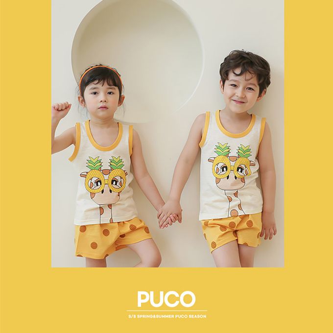 正韓 Puco - 超優質嬰幼兒/兒童無袖100% 有機棉家居服/睡衣-我愛長頸鹿