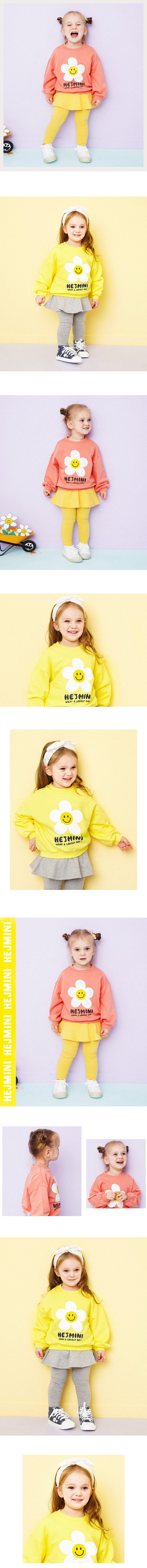 韓國 HEJMINI - 笑臉花朵泡泡袖上衣-黃