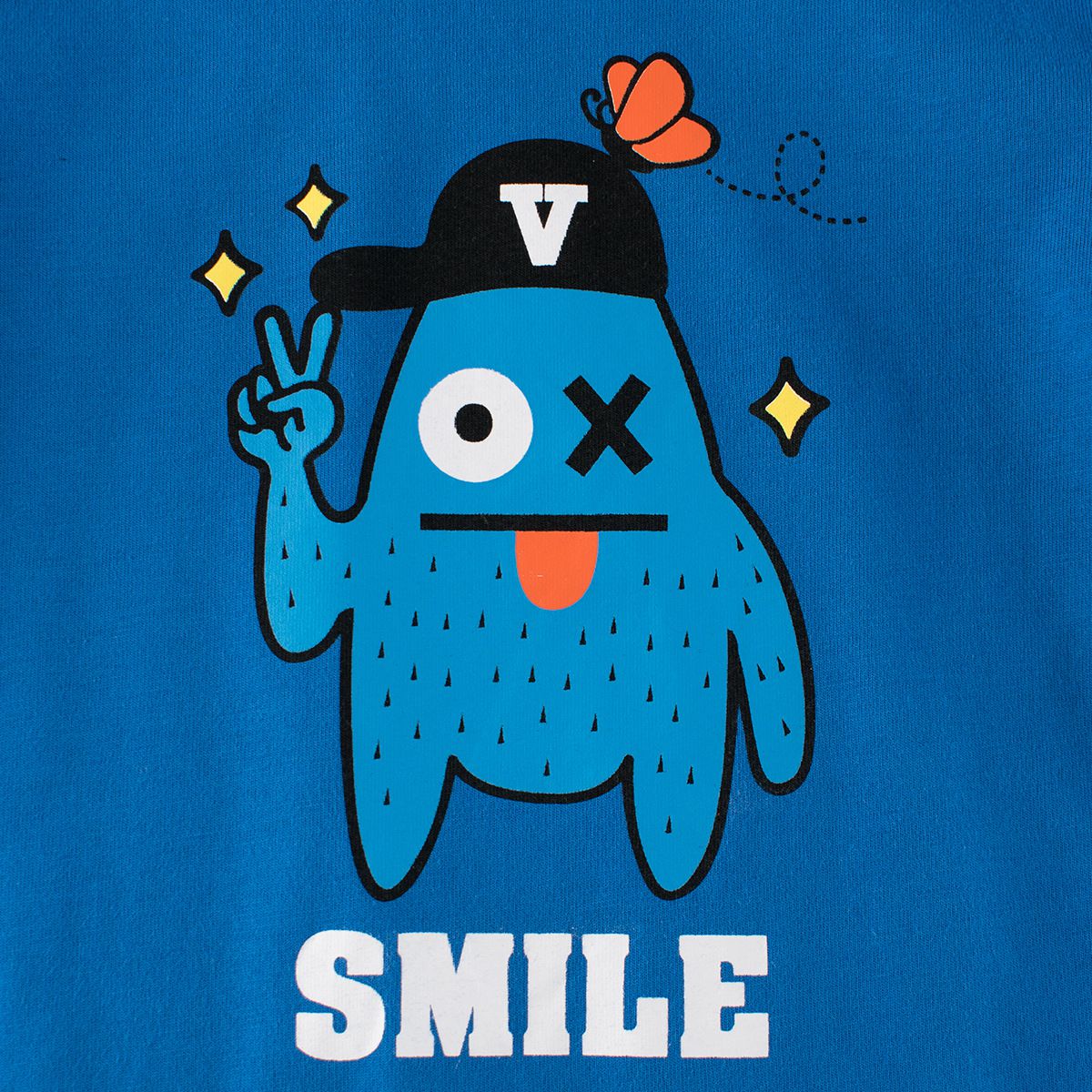 純棉圓領薄長袖上衣-調皮怪獸-藍色