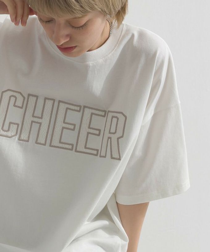 日本 le colis - 天竺棉蕾絲CHEER落肩短袖上衣-黑