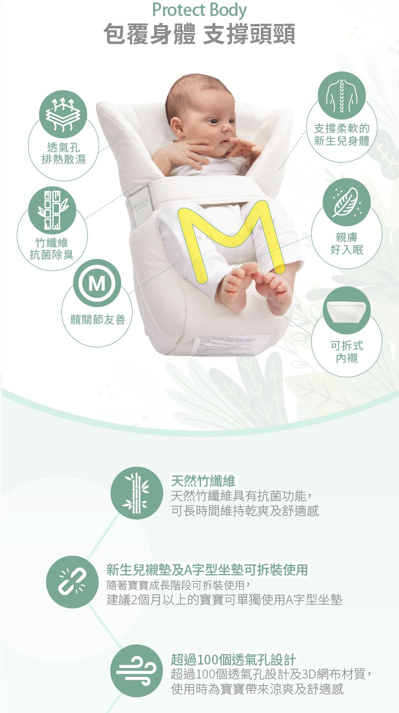 PAMABE - 新生嬰兒緩衝襯墊組-適用於 Pognae ALL NEW NO.5、MAX、No5 Plus Light 款-白