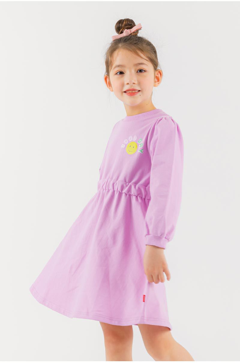 韓國 OZKIZ - 好日子笑臉長袖縮腰洋裝