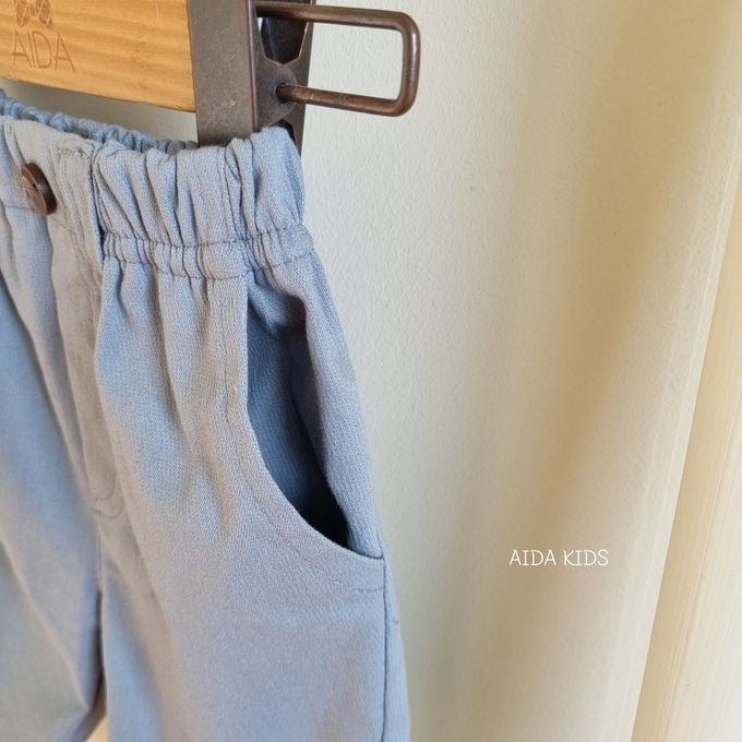 韓國 AIDA - 鬆緊腰純色直筒長褲-天藍