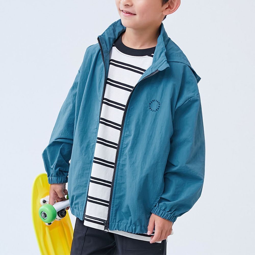 防風防潑水 清爽尼龍連帽外套-復古藍