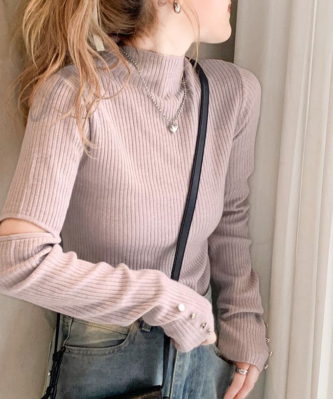 日本 Classical Elf - 時尚度UP金釦開叉袖小立領上衣-橫條紋-黑白