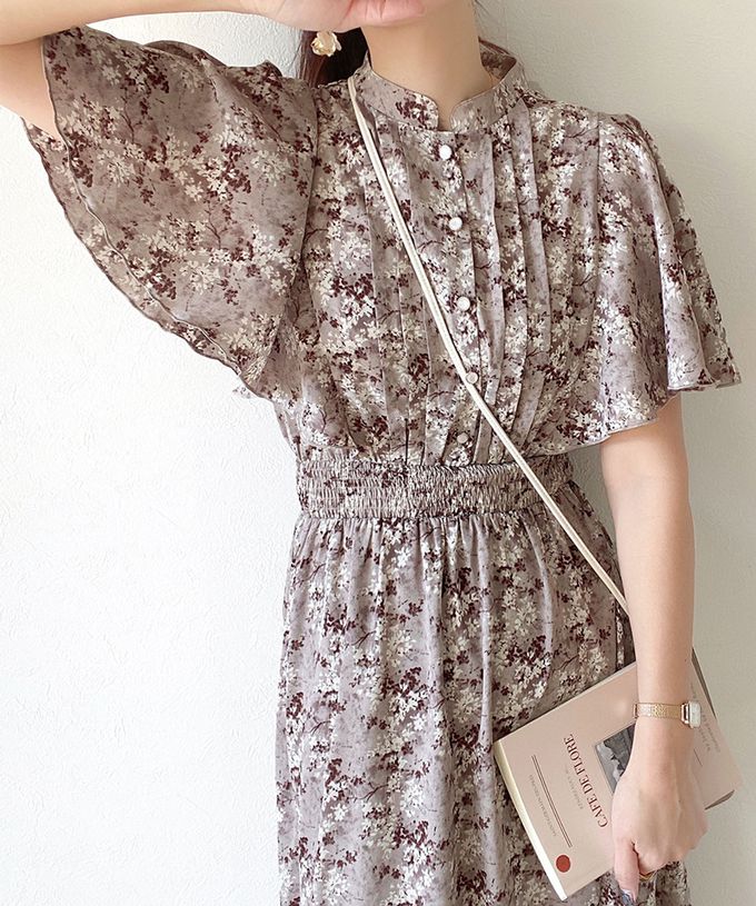 日本 Classical Elf - 優雅質感荷葉袖碎花洋裝-冰河藍