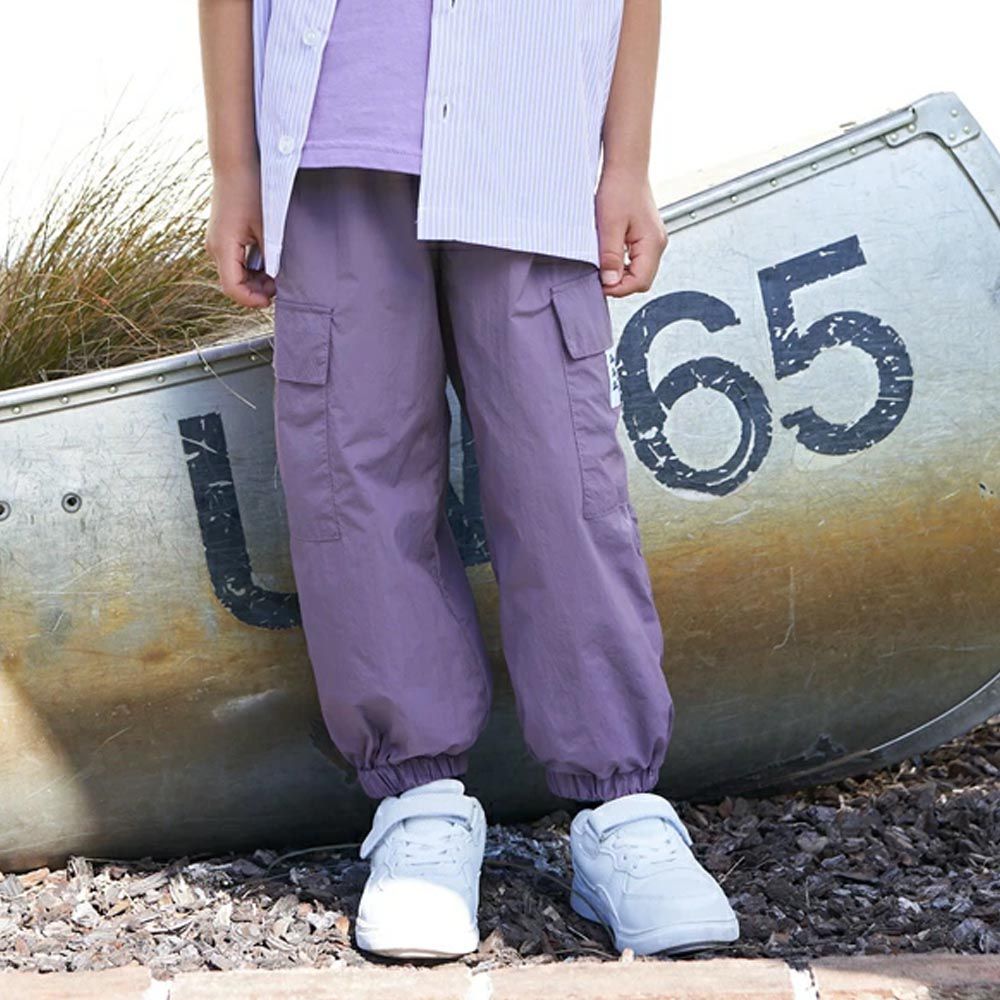 日本 b-ROOM - 大口袋輕盈寬版工裝褲-紫色