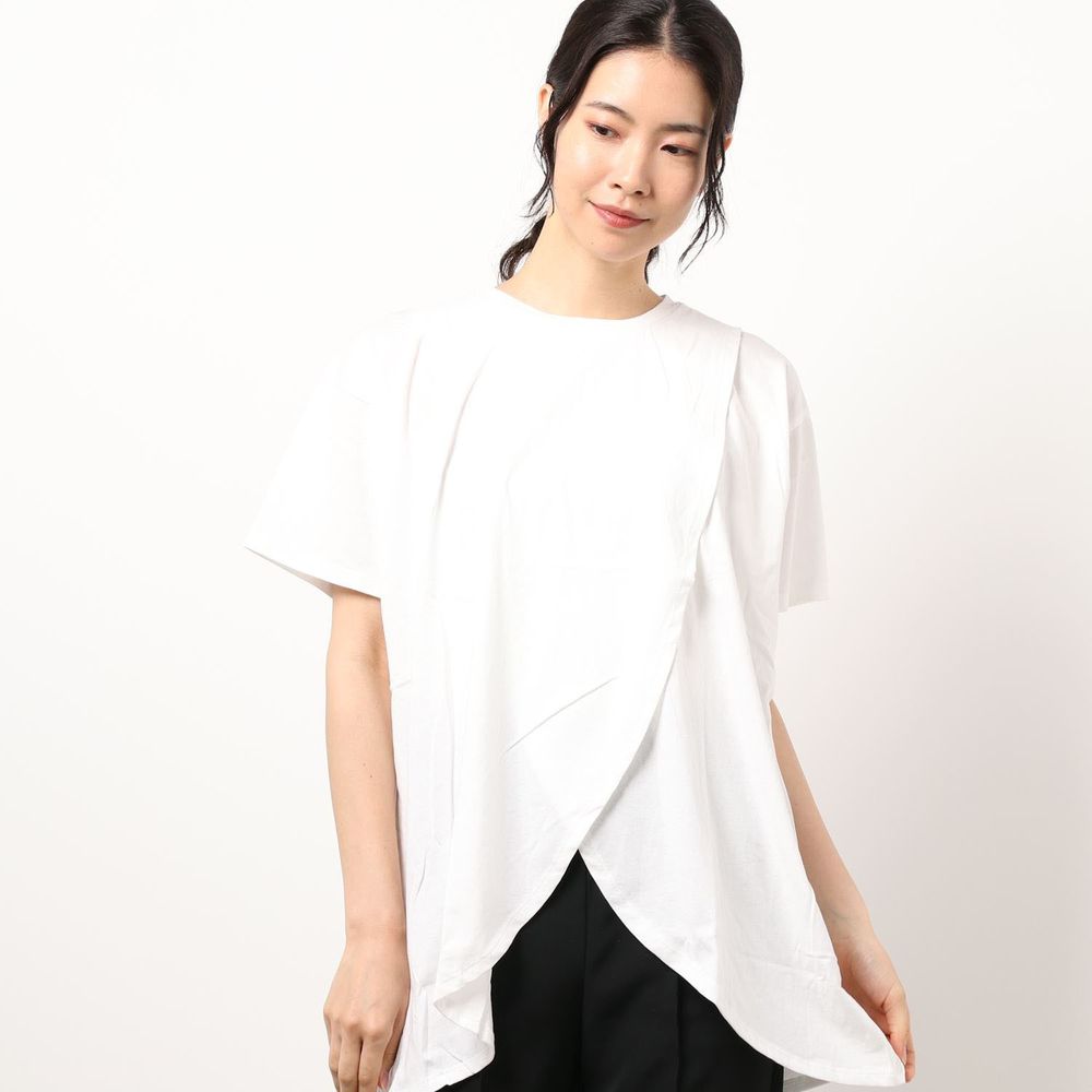 日本 Riche Glamour - 純棉 交叉設計短袖上衣-白