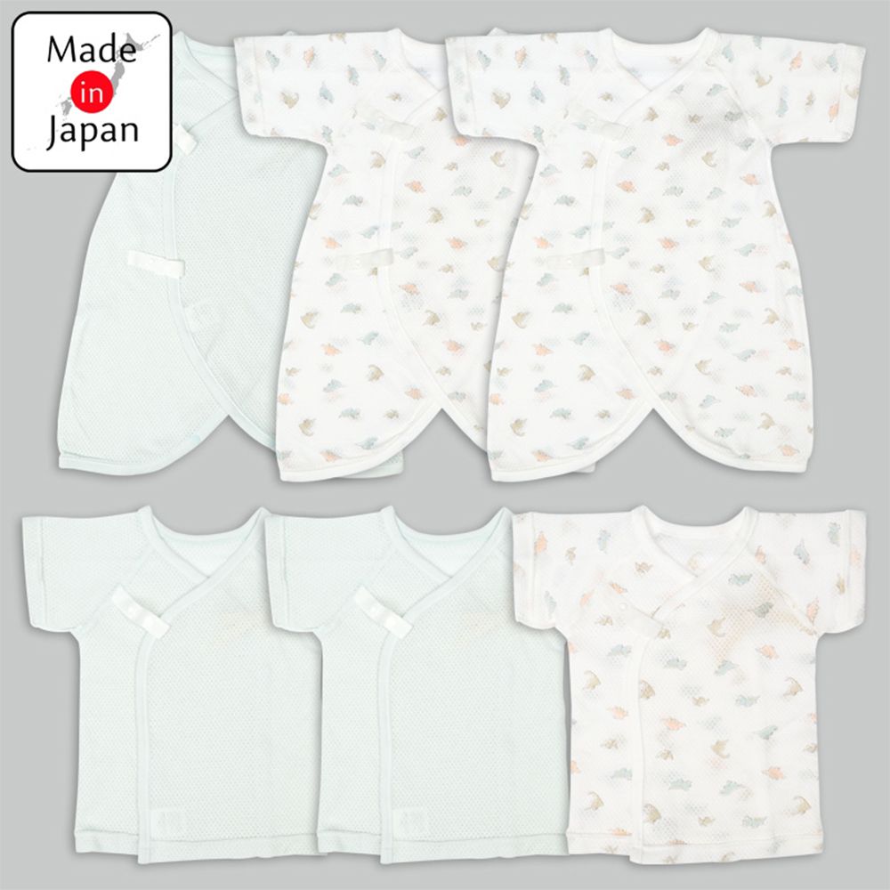 新生兒網眼內衣6件組-短袖 7分袖-綠色