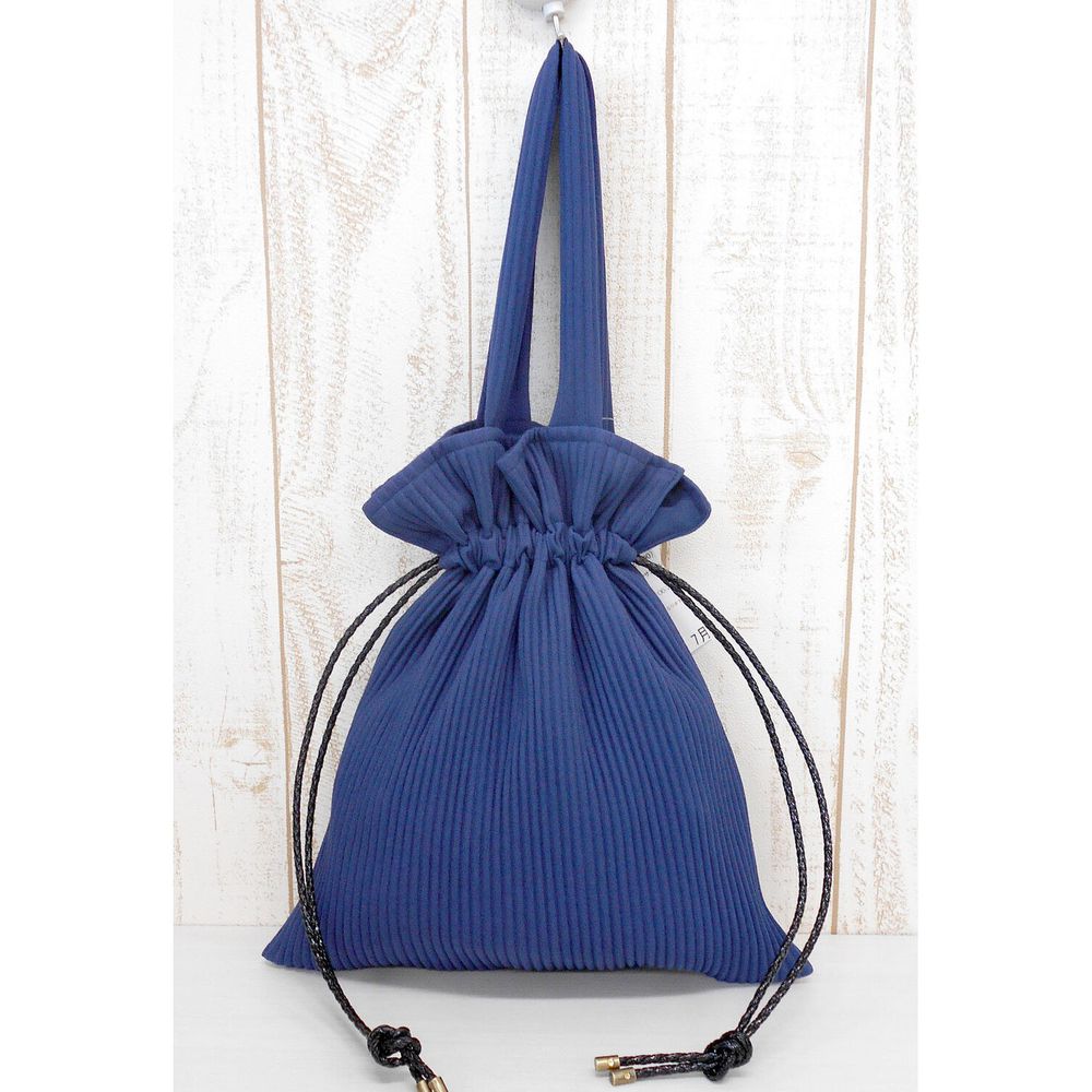 日本 Chepeli - 羅紋燈芯絨束口袋手提包-80. 藍 (32x30cm)